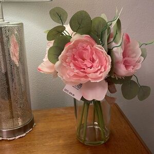 NWT $30 Kirklands 15” Pink Peony & Eucalyptus Artificial Floral Arrangement